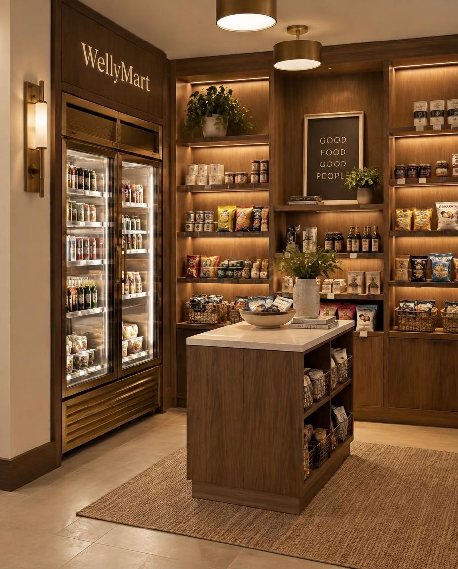 Mini market built into an apartment lobby nook